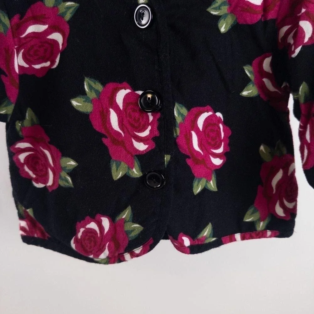 Vintage 90s Baby Togs Padded Rose Floral Print Jacket Boho Black‎ Pink Girls 24m